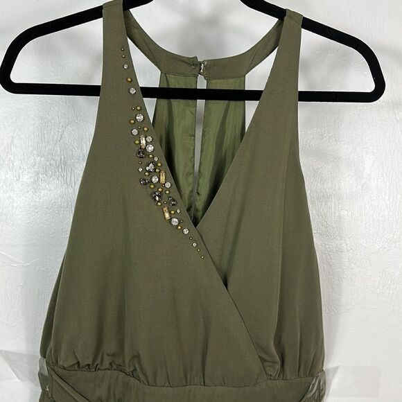 Venus Dark Green Halter Jewel Neck Tie Waist Jumpsuit Size 1X - Picture 3 of 13